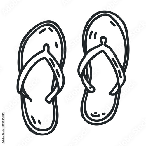 Black and white flip flops in minimalist line art style – stock vector icon in line drawing style
