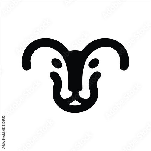 Simple black and white ram symbol or logo design on white background