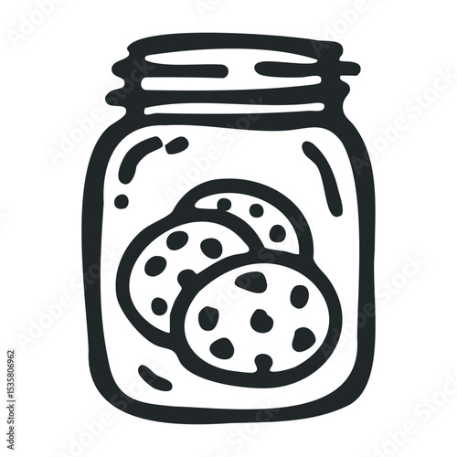 Jar of chocolate chip cookies sketch in a glass container – stock vector icon in line drawing style