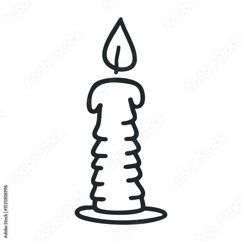 Hand-drawn candle with flickering flame in simple line art style – stock vector icon in line drawing style