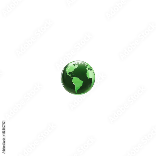 Small green globe with continents visible, symbolizing environmental awareness and sustainability. globe is centered on transparency background, emphasizing its importance and simplicity