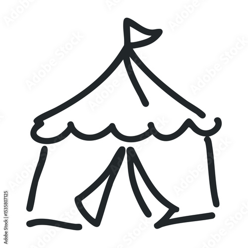 Simple line drawing of a circus tent with draped entrance – stock vector icon in line drawing style