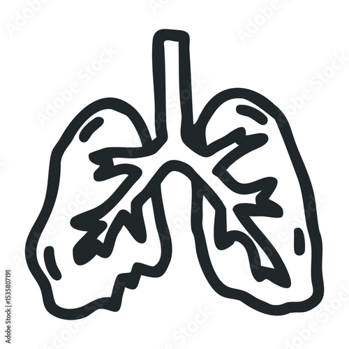 Simple black and white drawing of human lungs with bronchi detailing – stock vector icon in line drawing style