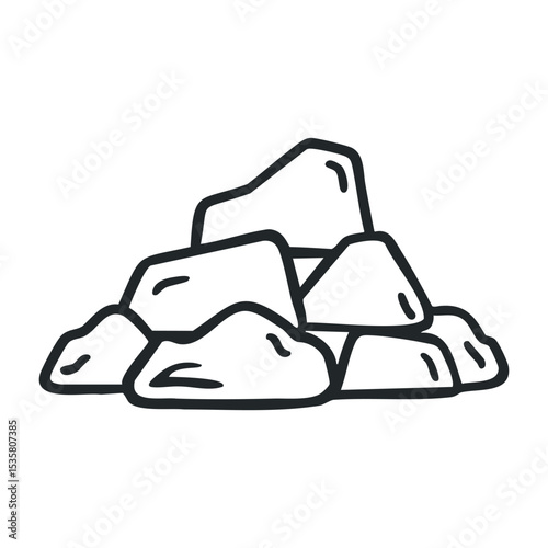 Hand-drawn cartoon rocks illustration with bold outline – stock vector icon in line drawing style