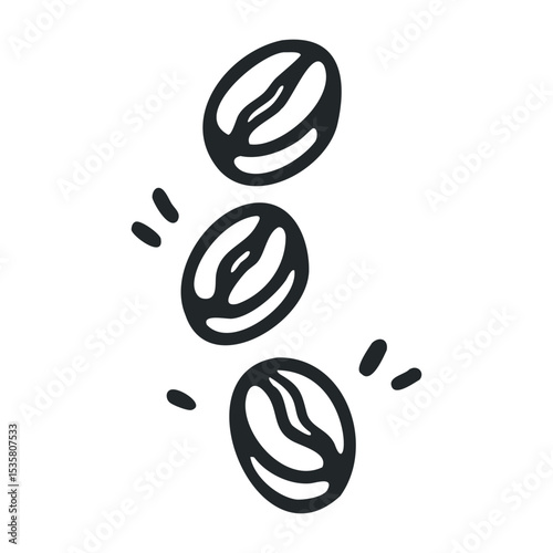 Sketch of falling coffee beans with decorative lines – stock vector icon in line drawing style