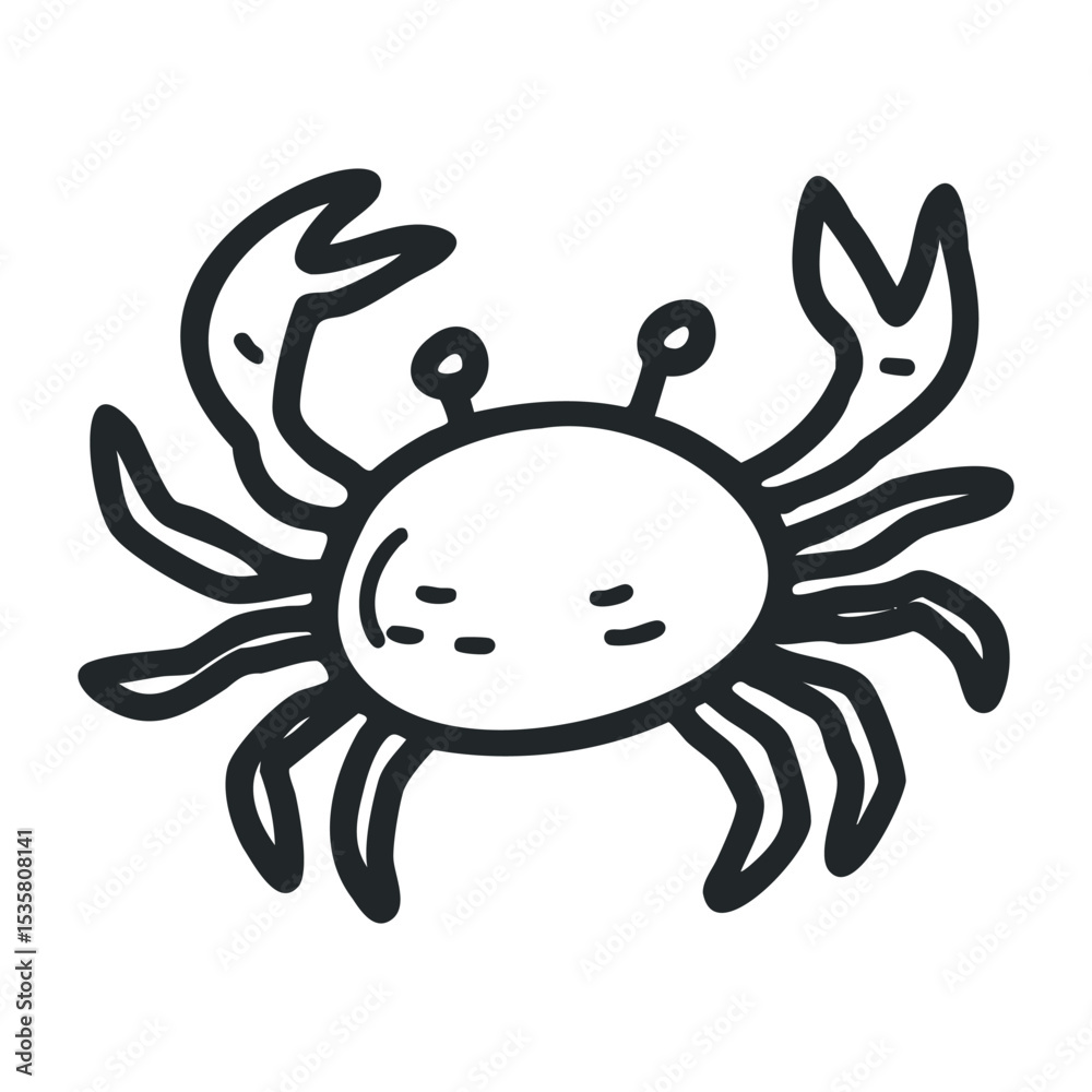 Simple hand-drawn crab illustration with detailed claws and legs – stock vector icon in line drawing style Simple hand-drawn crab illustration with detailed claws and legs – stock vector icon in line drawing style