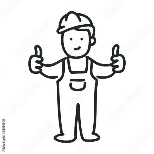 Cartoon construction worker giving thumbs up – stock vector icon in line drawing style