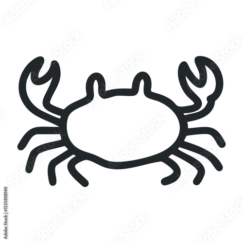 Simple cartoon outline of a crab with claws and legs in black and white – stock vector icon in line drawing style