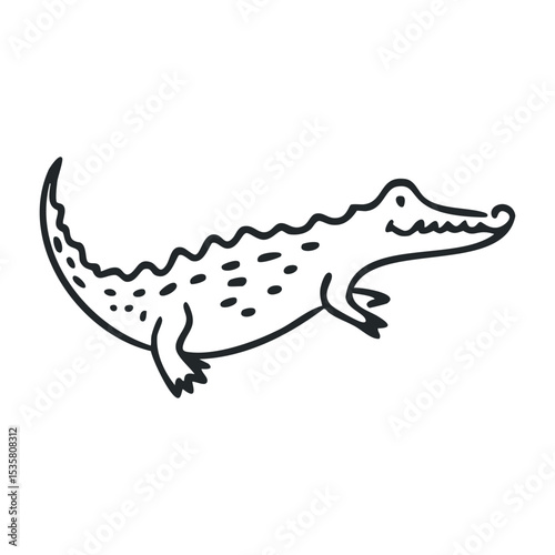 Simple line drawing of a crocodile in black and white – stock vector icon in line drawing style