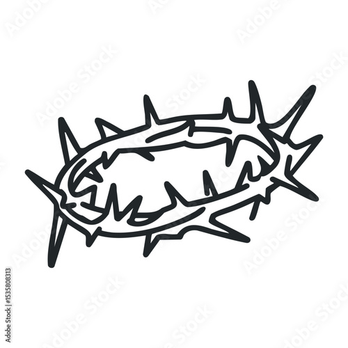Crown of thorns illustration with sharp spikes and circular design – stock vector icon in line drawing style