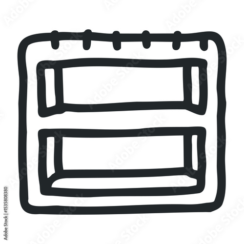Hand-drawn icon of a two-shelf organizer with notebook binding – stock vector icon in line drawing style