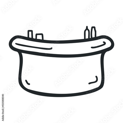 Simple black and white drawing of a bathtub with shower head – stock vector icon in line drawing style