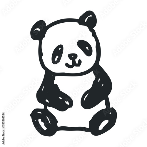 Cute hand-drawn panda illustration with black and white features – stock vector icon in line drawing style