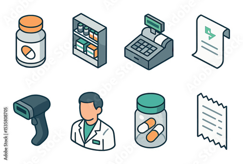 Pharmacy and healthcare icons set – 3d, medical and drugstore essentials