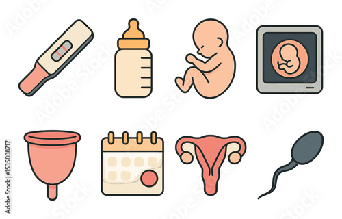 Reproductive health icons set – outline, wellness and family planning symbols
