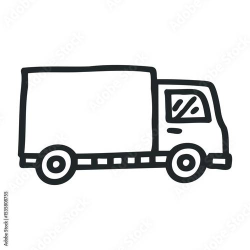 Hand-drawn cartoon truck illustration of a boxy vehicle with simple lines – stock vector icon in line drawing style