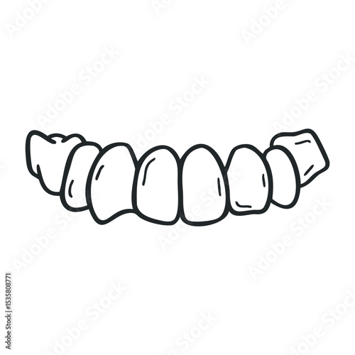 Illustration of cartoon human teeth in a row – stock vector icon in line drawing style