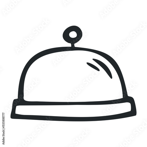 Hand-drawn bellhop service bell with short handle and ring motion lines – stock vector icon in line drawing style