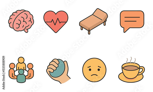 Dental and mental health icons set – outline, simple and wellness graphics