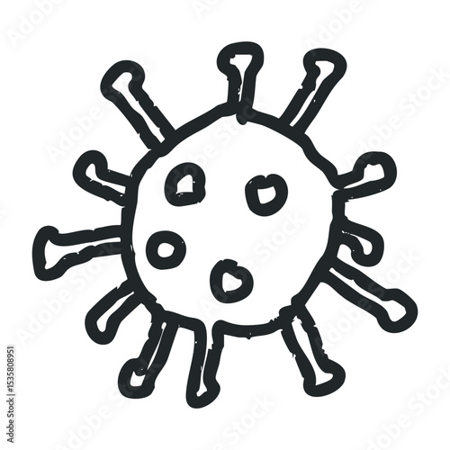 Hand-drawn sketch of a simplified virus structure with circular spike proteins – stock vector icon in line drawing style