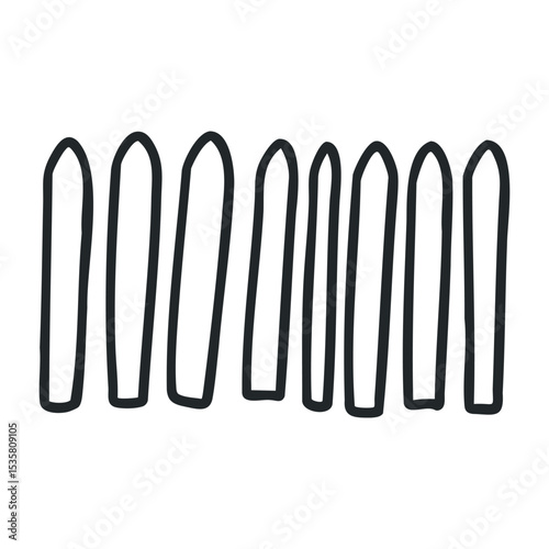 Simple hand-drawn fence illustration with vertical panels – stock vector icon in line drawing style