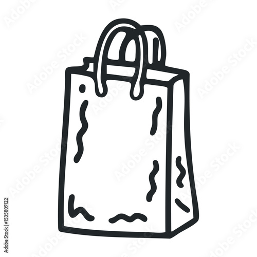 Simple hand-drawn shopping bag illustration with handles – stock vector icon in line drawing style