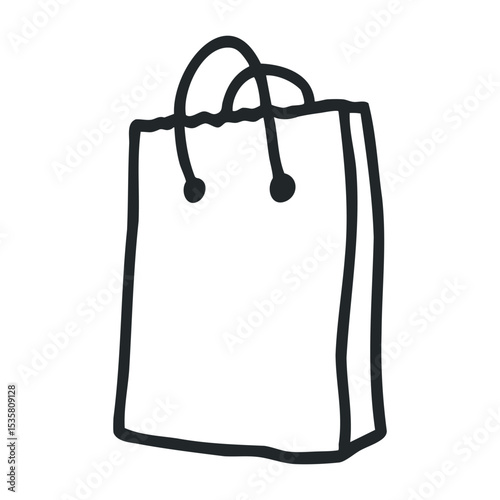 Simple hand-drawn paper shopping bag illustration with handles – stock vector icon in line drawing style