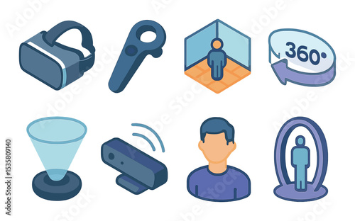 Virtual reality icons set – silhouette, immersive and digital experience symbols
