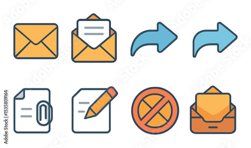 Email and messaging icons set – outline, communication and digital symbols