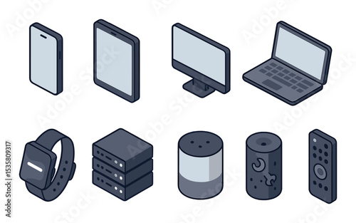Modern device icons set - outline, gadgets and tech essentials for digital design