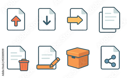 File action icons set – 3d, document management and organization symbols