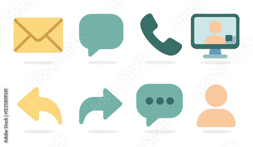 Minimal communication icons set – flat, messaging and connectivity symbol designs