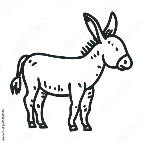 Cartoon illustration of a standing donkey with long ears – stock vector icon in line drawing style