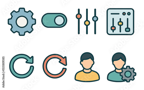 Isometric system icons set - 3d style, interface and settings visuals
