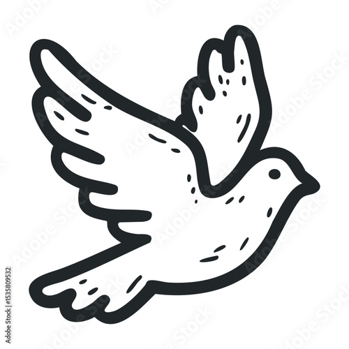 Simple dove icon with outstretched wings in flight – stock vector icon in line drawing style