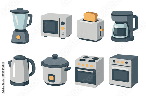 Kitchen appliances icons set – isometric, cooking and home essentials symbols
