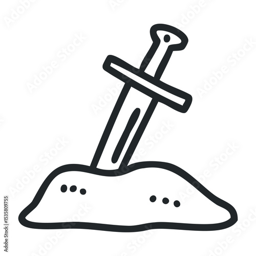 Sword in stone icon illustration – stock vector icon in line drawing style