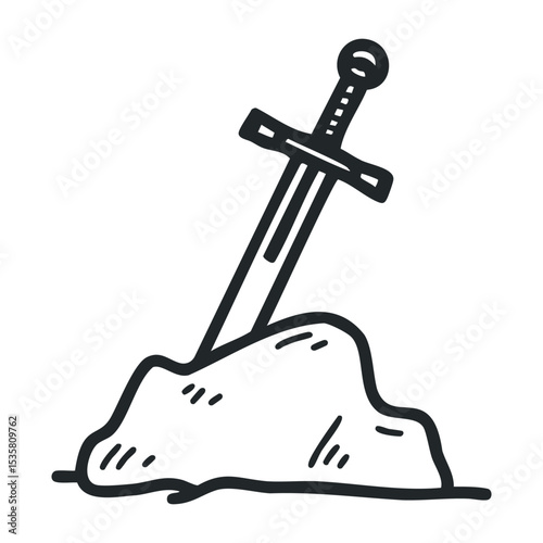 Legendary sword embedded in stone icon – stock vector icon in line drawing style