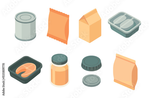 Minimalistic food packaging icons set – 3d, grocery and container art design