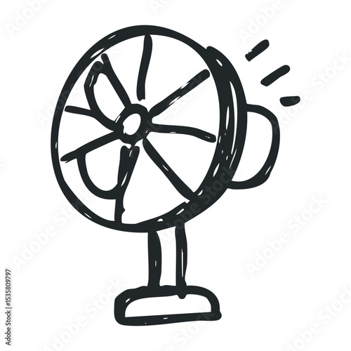Simple hand-drawn illustration of a desk fan with blades – stock vector icon in line drawing style
