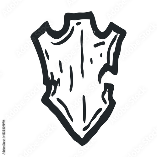 Illustrated hand-drawn arrowhead symbol with detailed carving – stock vector icon in line drawing style
