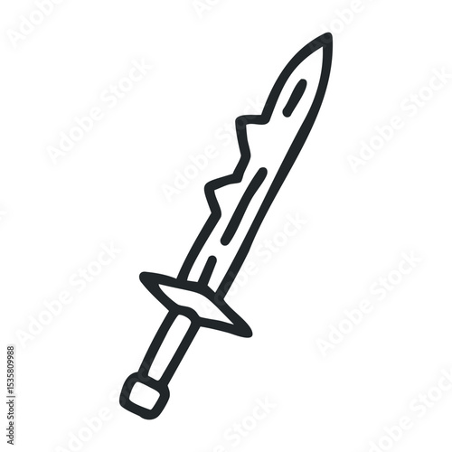 Minimalist icon of a sword with cover in black and white illustration – stock vector icon in line drawing style