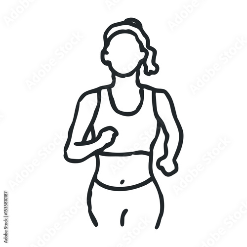 Sketch of young female running for workout and fitness – stock vector icon in line drawing style