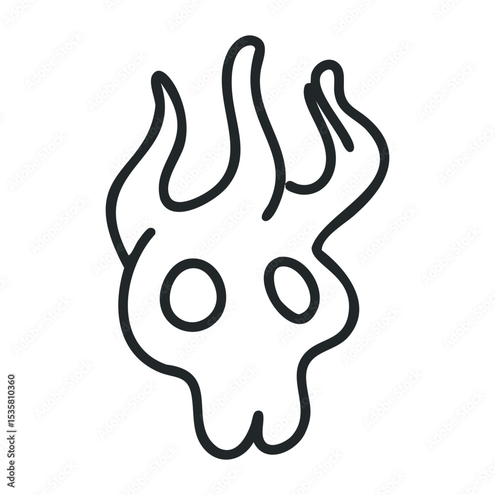 Obraz premium Simple abstract flaming skull design with minimalist line art – stock vector icon in line drawing style
