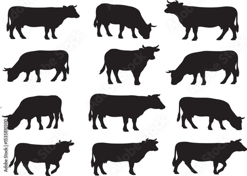 Colorful illustration of cows in a pastoral setting