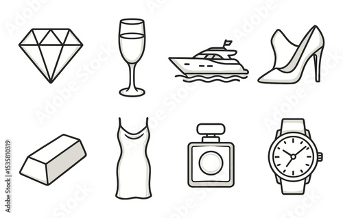 Luxury lifestyle icons set – outline, elegant and sophisticated style collection