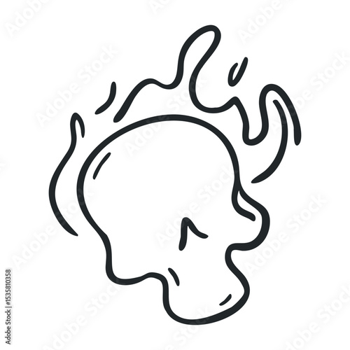 Abstract flaming skull icon with bold line art – stock vector icon in line drawing style