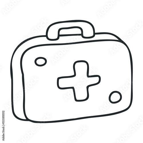 Hand-drawn first aid kit icon with medical cross symbol – stock vector icon in line drawing style