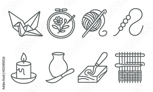 Craft and hobbies icons set – outline, diy, handcraft and creative art elements