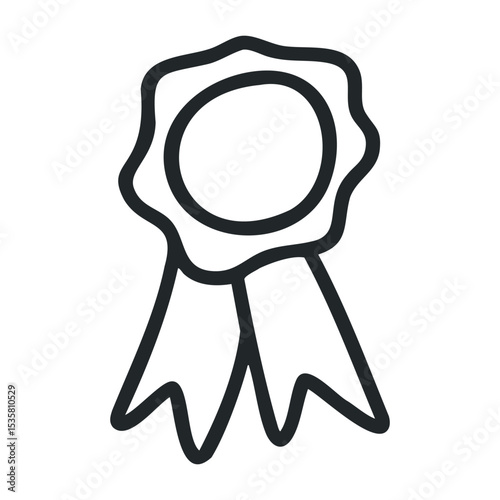 Outline of a ribbon award with circular center and wavy ribbon ends – stock vector icon in line drawing style